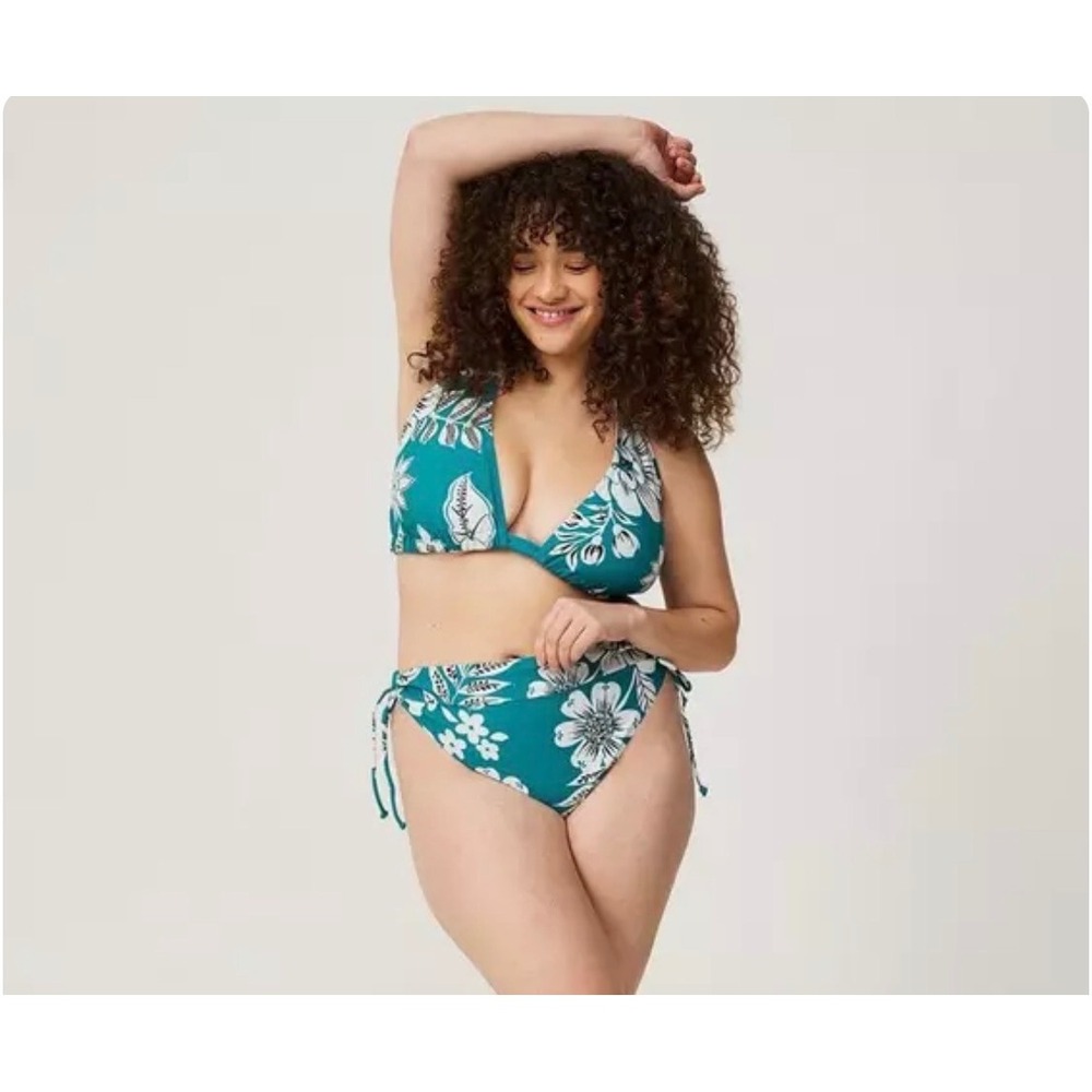 Torrid 4 Plus Size Teal Tropical Floral Halter‎ Bikini Two Piece Swim Set 4x 26